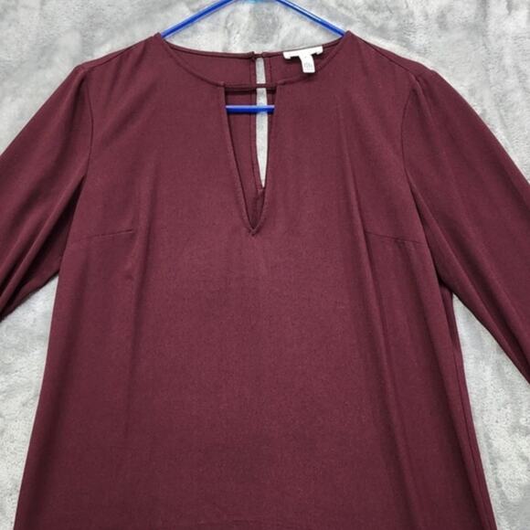Leith Dress Womens M Red Burgundy Shift Mini Keyhole Long Ruffled Bell Sleeves - Picture 2 of 9